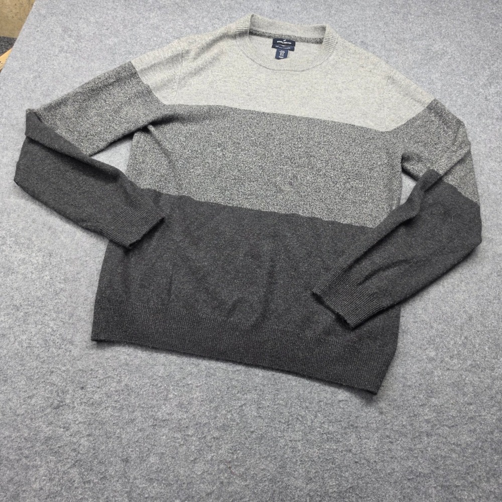 Daniel Hechter Paris Mens Cashmere Sweater Grey Colorblock Crew Neck Size Medium